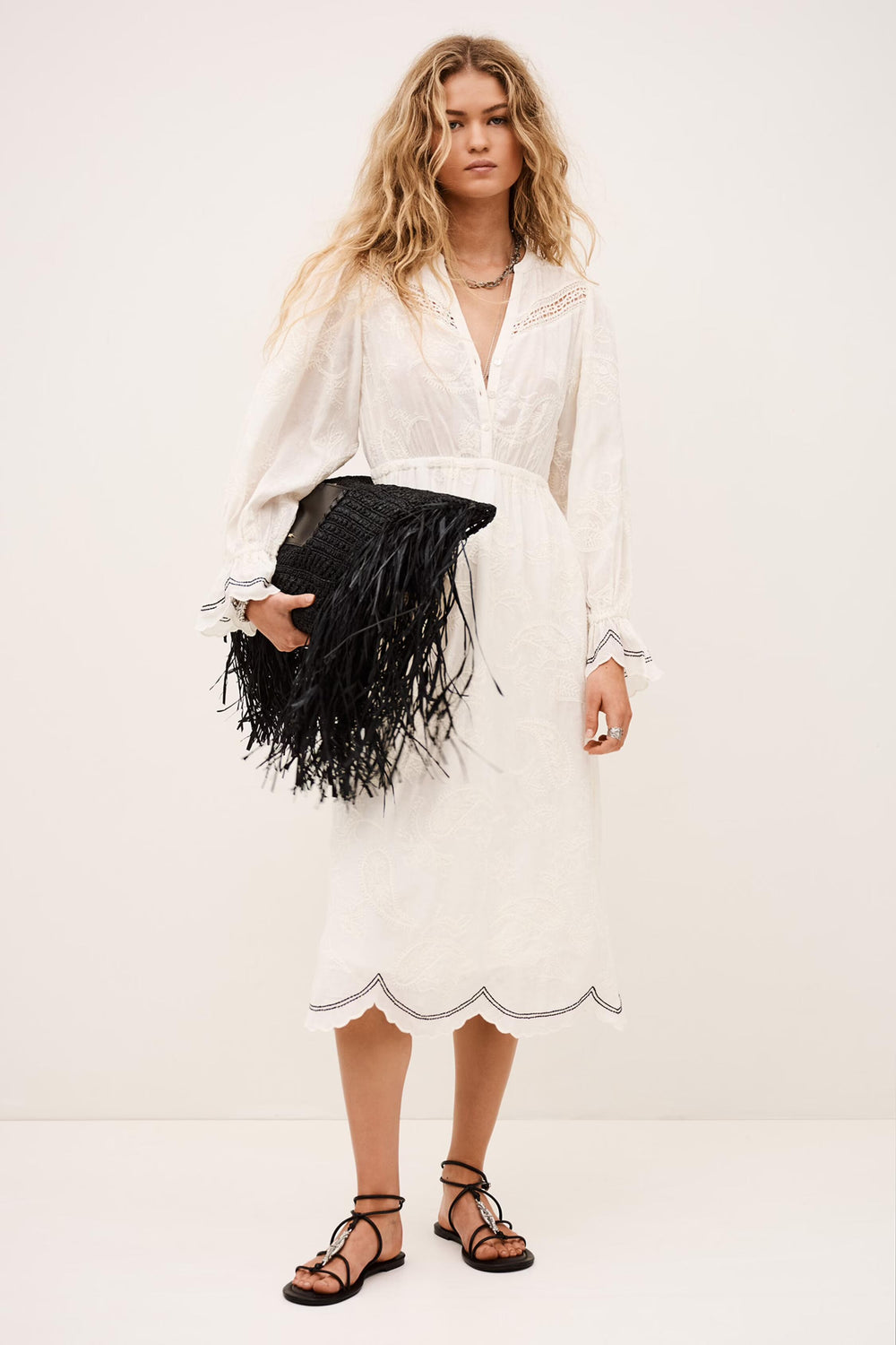 Jacquard Midi Dress Prisco Off-White