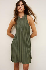 Pleated Sleeveless Knit Dress Sinnta Green