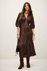 Short Gathered Dress Cleli Brown