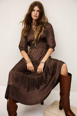 Short Gathered Dress Cleli Brown