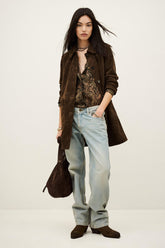 Long Suede Coat Maena Brown