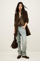 Long Suede Coat Maena Brown
