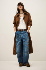 Long Leather Coat Matte Brown