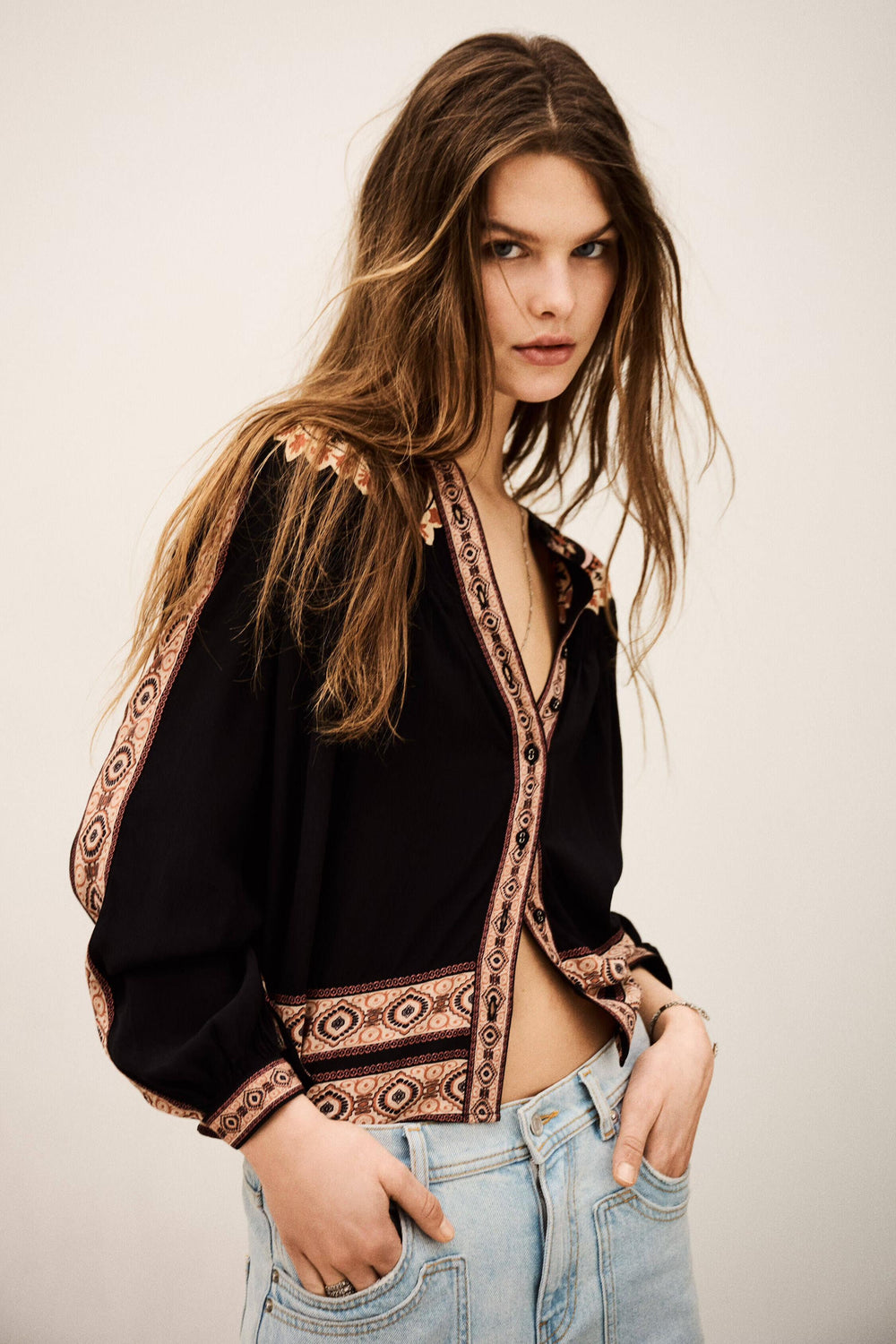 Loose Patterned Shirt Valda Gray