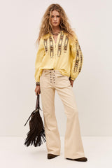 Embroidered Blouse, Sleeves Faustina Yellow