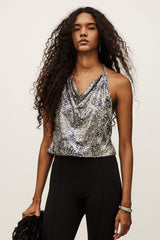 Sequined Scoop-Neck Top Simona Black