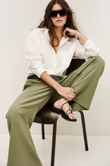 Wide-Leg Waisted Pants Narlos Green