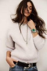 Round-Neck Backless Sweater Fill Gray