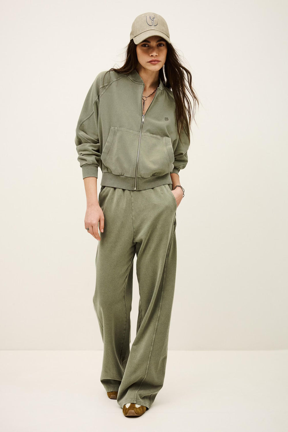 Zipped Cotton Sweatshirt Kira Green