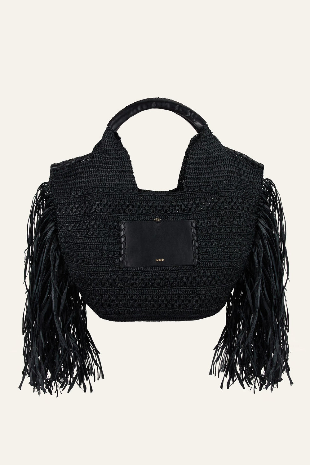 Fringed Raffia Straw Bag Ara Black