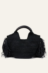 Fringed Raffia Straw Bag Ara Black