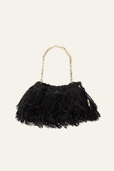 Fringed Raffia Clutch June Black