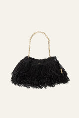 Fringed Raffia Clutch June Black