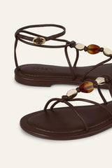 Flat Leather Sandals Caya Brown