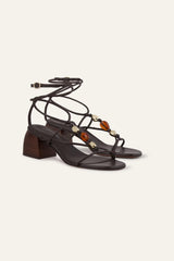 Heeled Leather Sandals Caya Brown