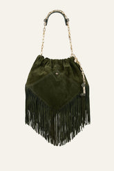 Fringed Suede Bag June Green