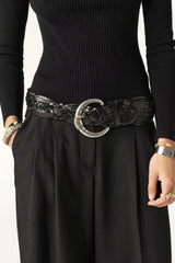 Wide Braided Belt Brew Black