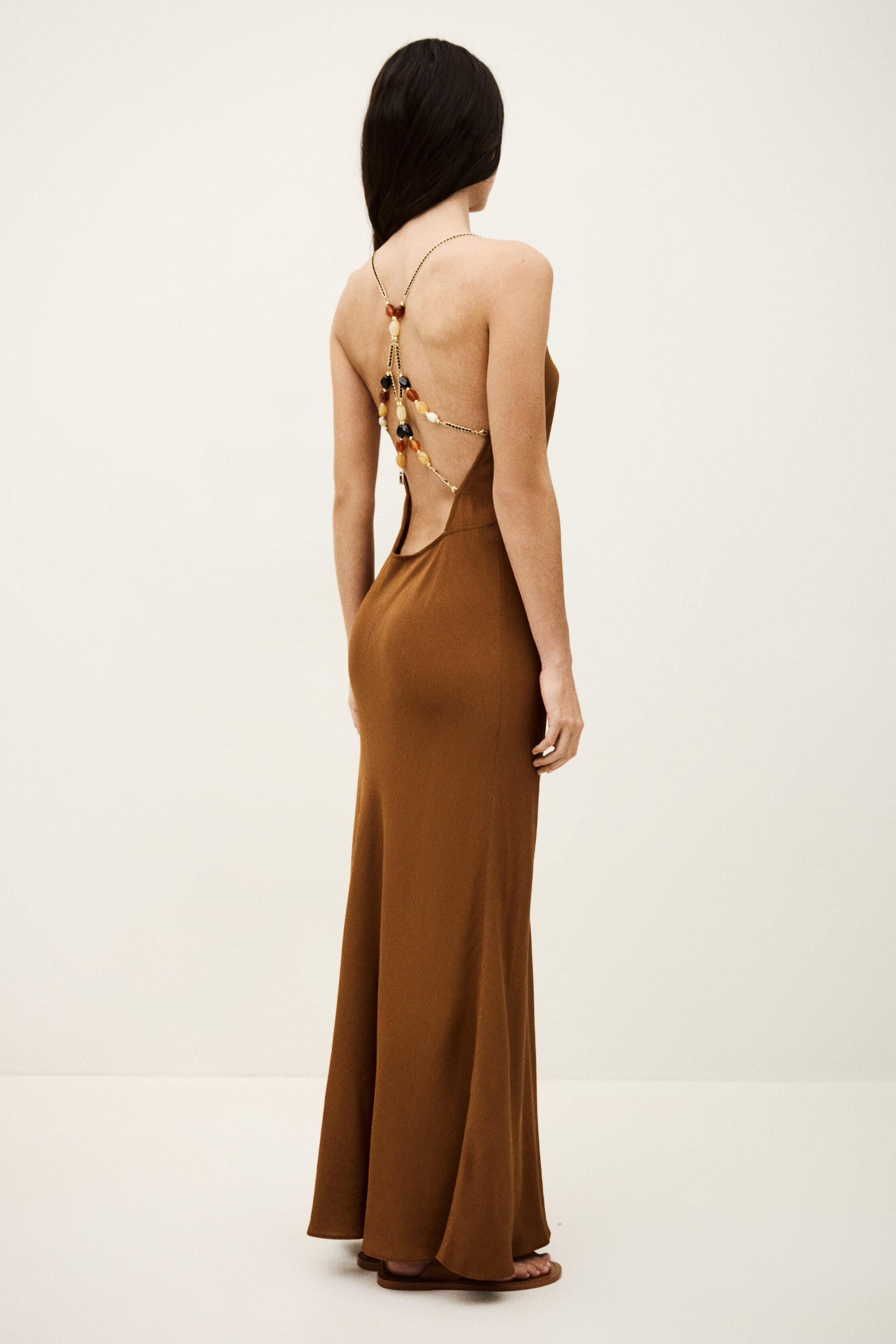 Fluid Viscose Backless Dress Hany Brown