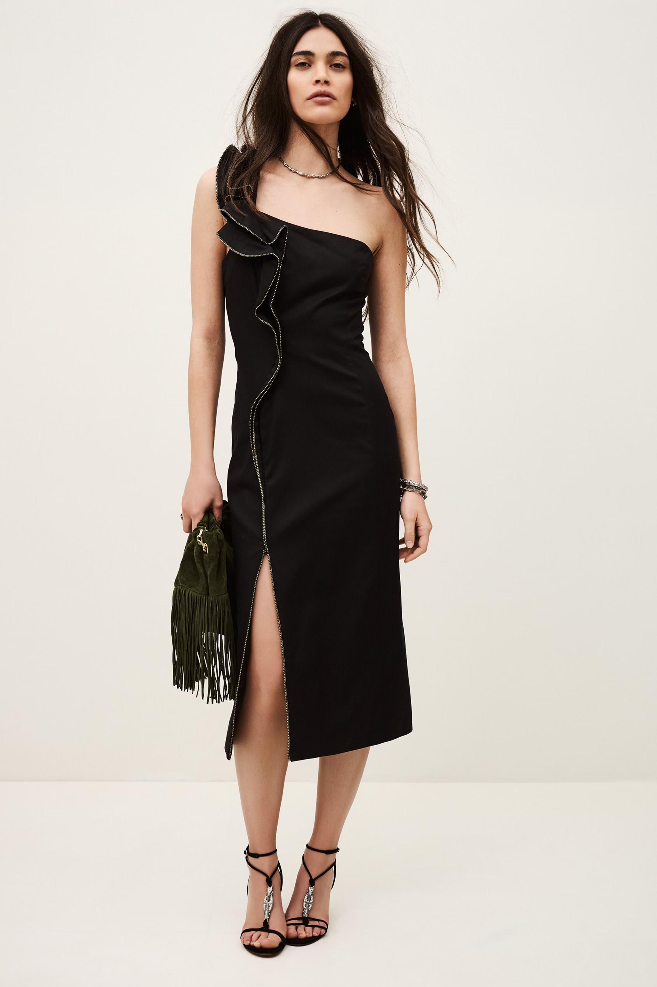 One-Shoulder Ruffle Dress Silla Black