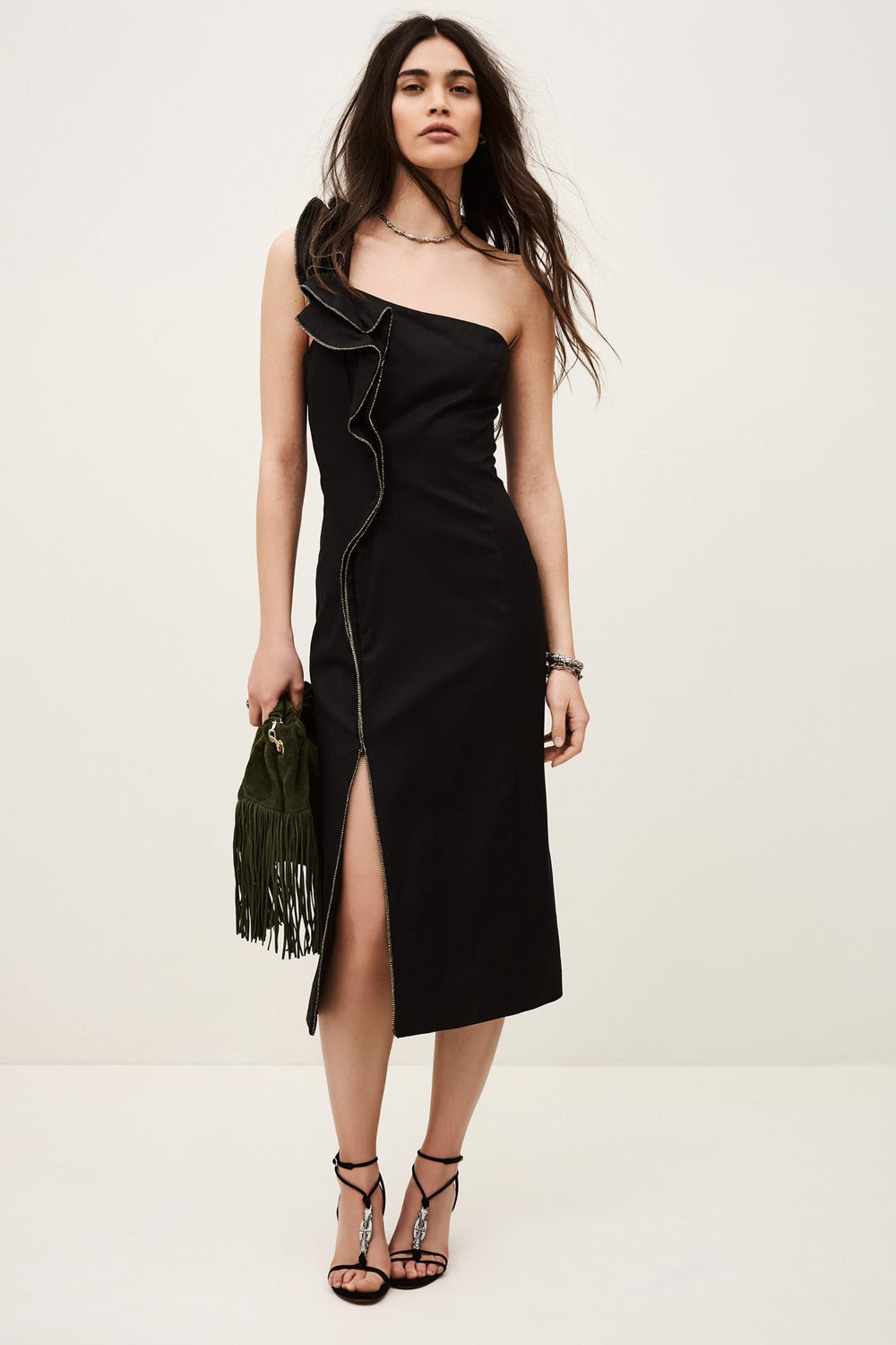 One-Shoulder Ruffle Dress Silla Black