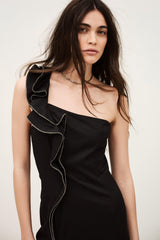 One-Shoulder Ruffle Dress Silla Black