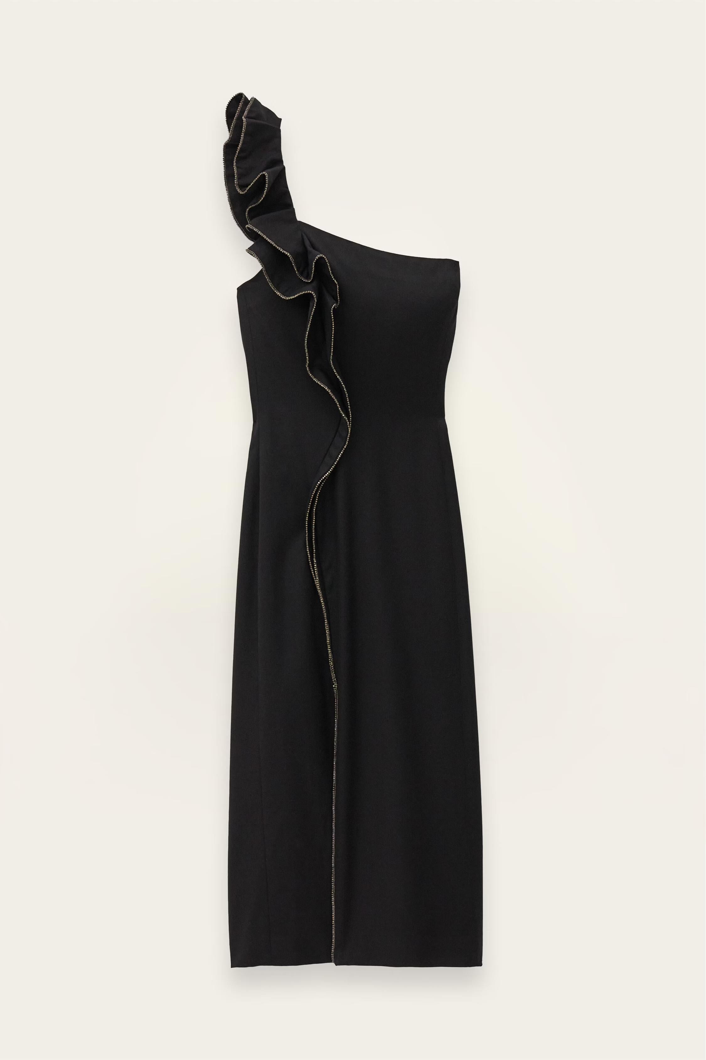One-Shoulder Ruffle Dress Silla Black