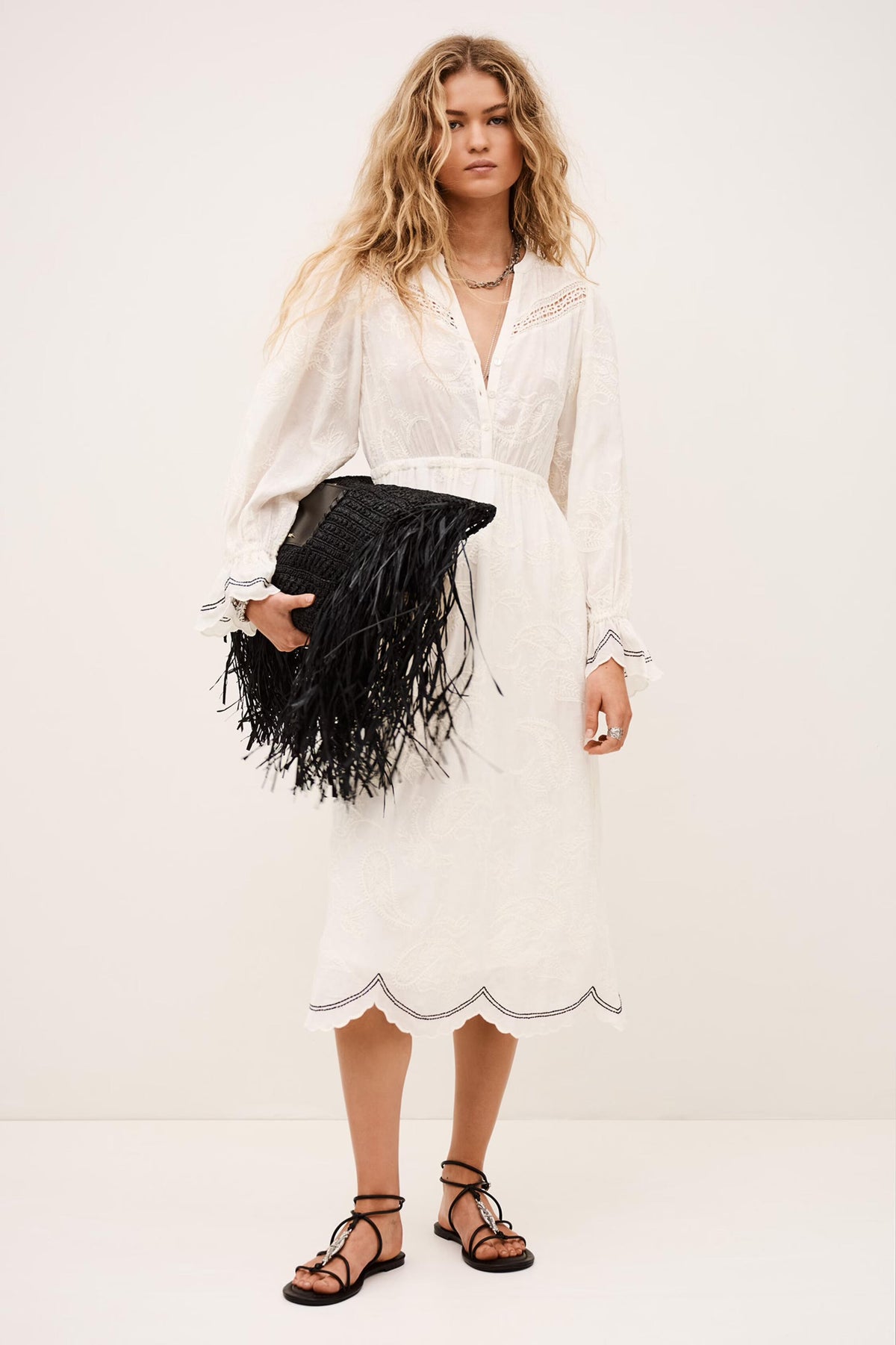 Jacquard Midi Dress Prisco Off-White