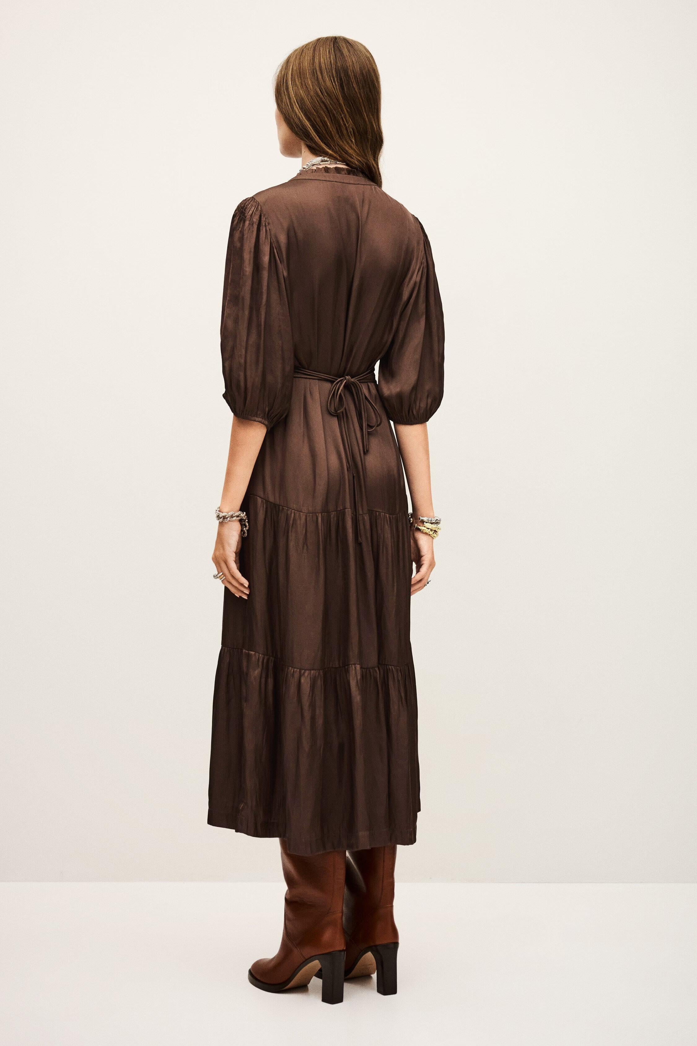 Short Gathered Dress Cleli Brown