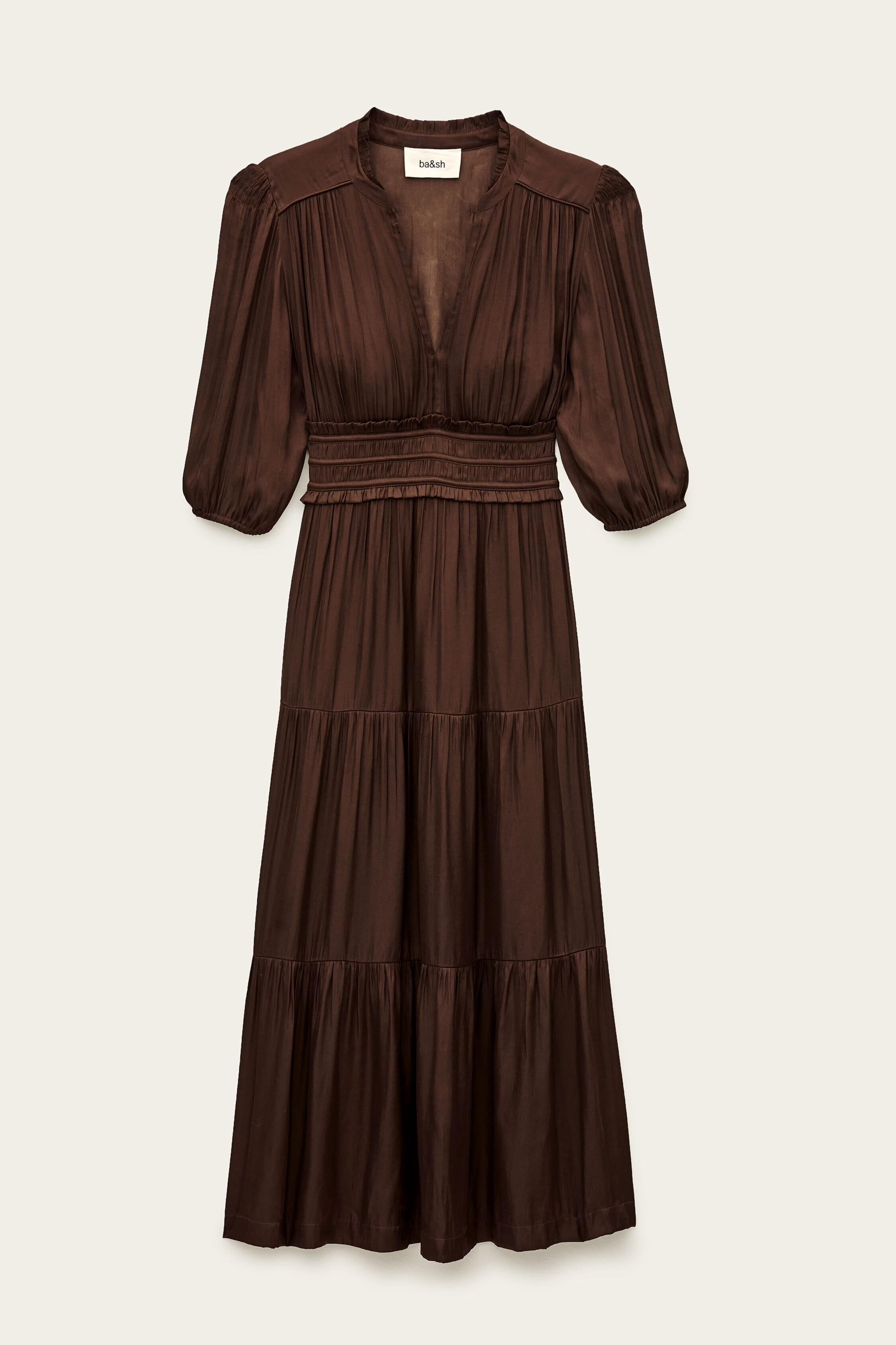 Short Gathered Dress Cleli Brown