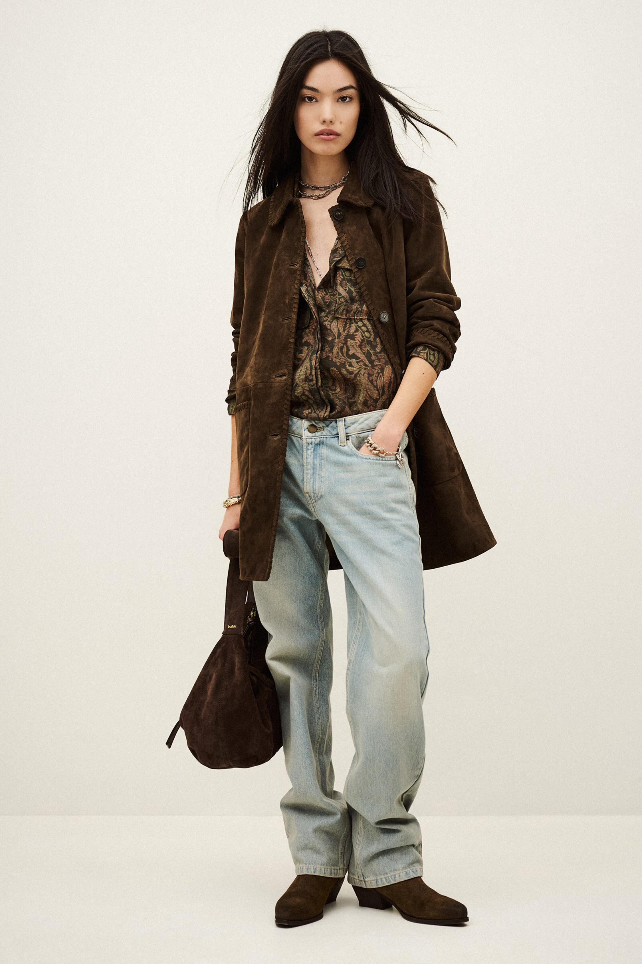 Long Suede Coat Maena Brown