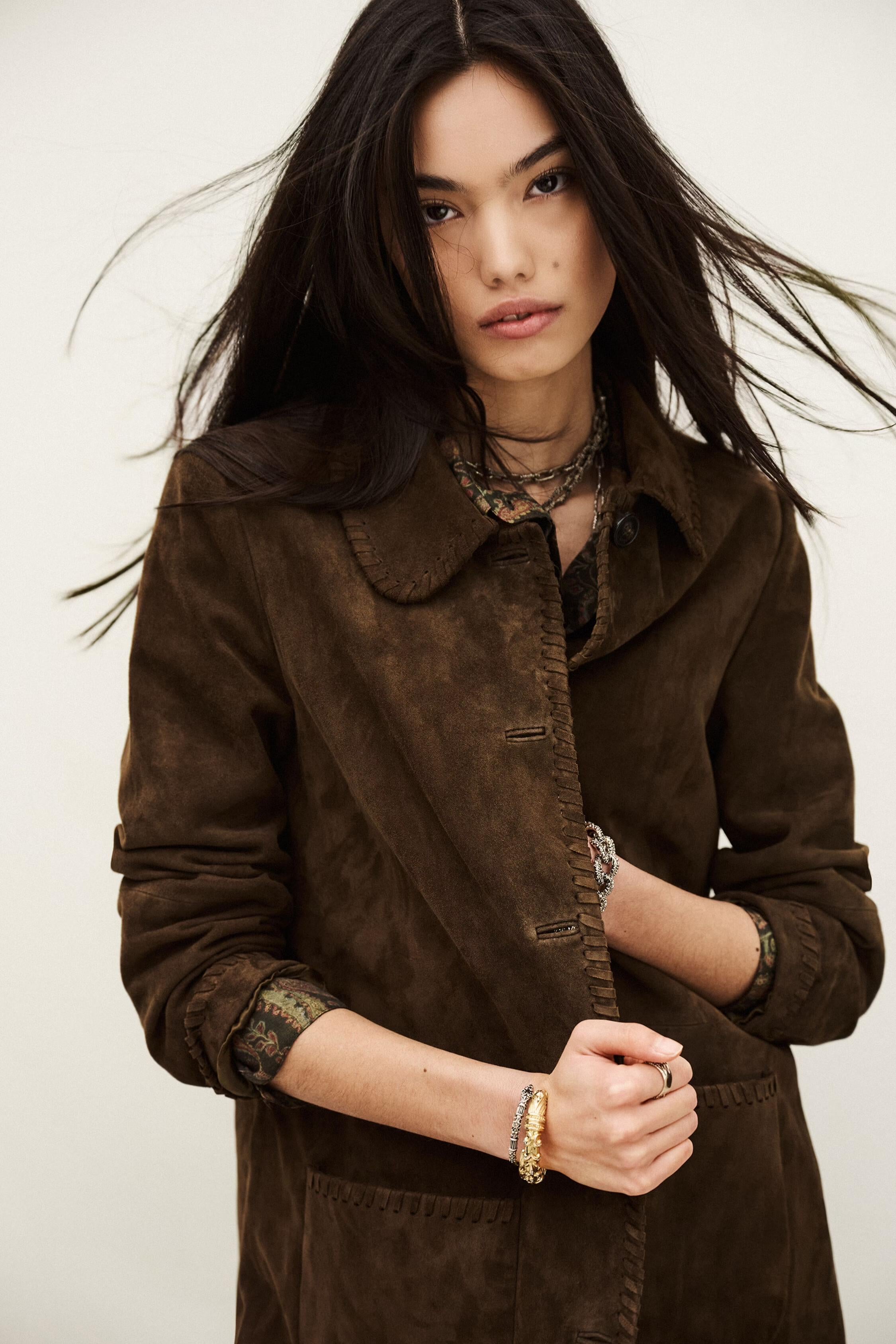 Long Suede Coat Maena Brown