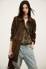 Long Suede Coat Maena Brown
