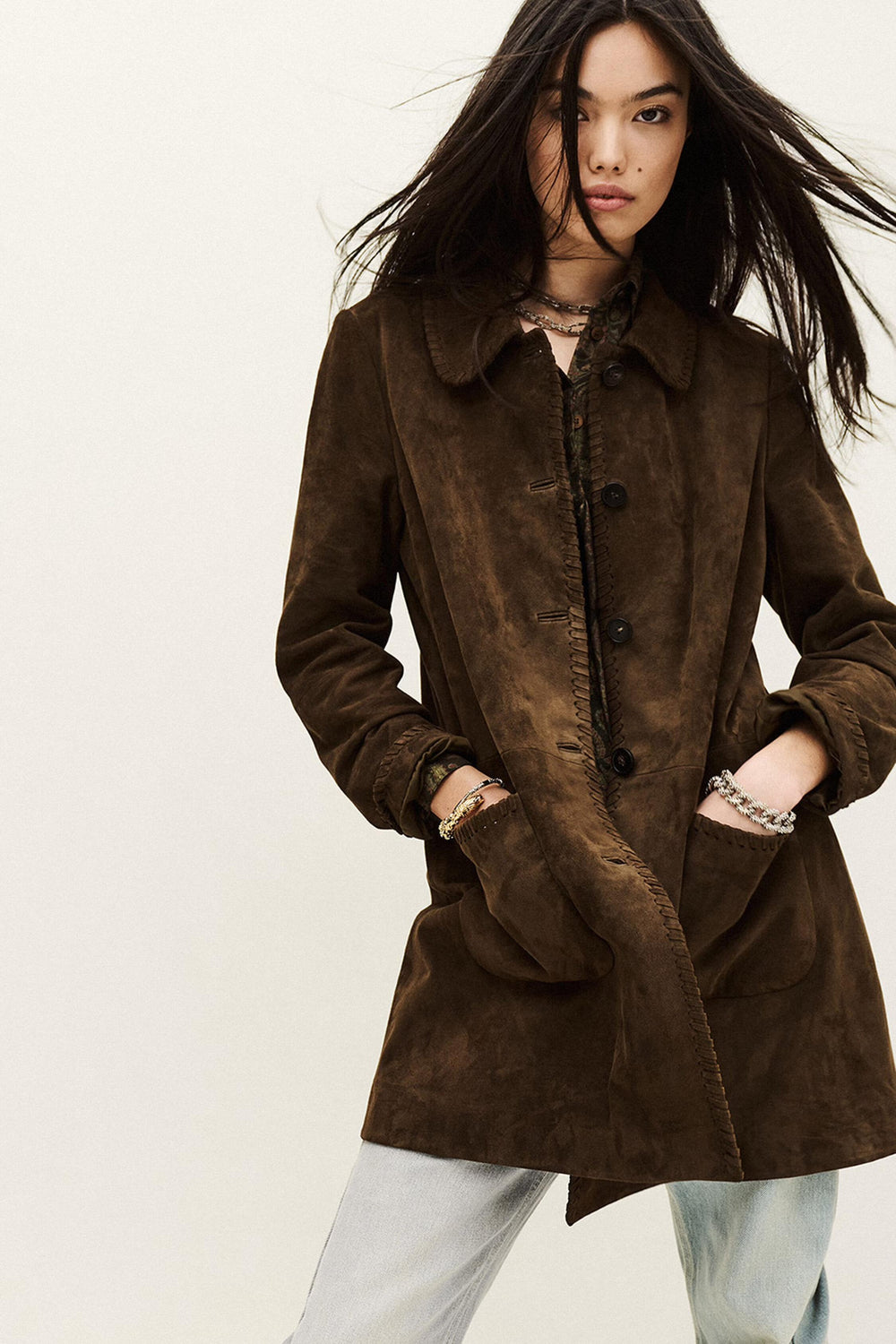 Long Suede Coat Maena Brown
