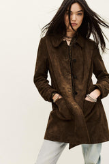 Long Suede Coat Maena Brown