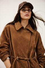 Long Leather Coat Matte Brown