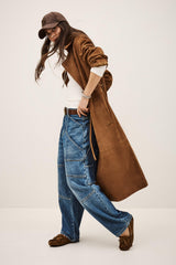 Long Leather Coat Matte Brown