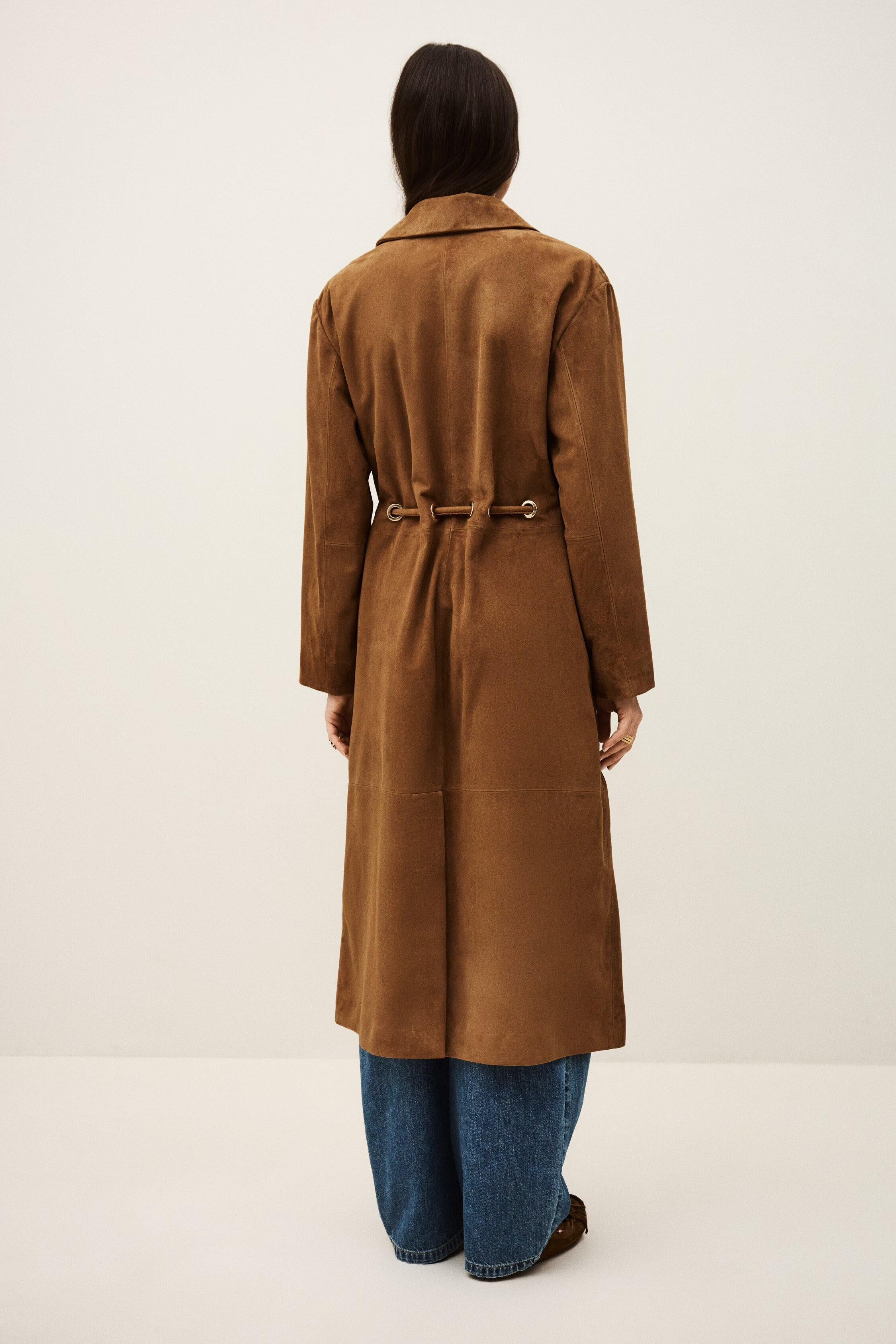 Long Leather Coat Matte Brown