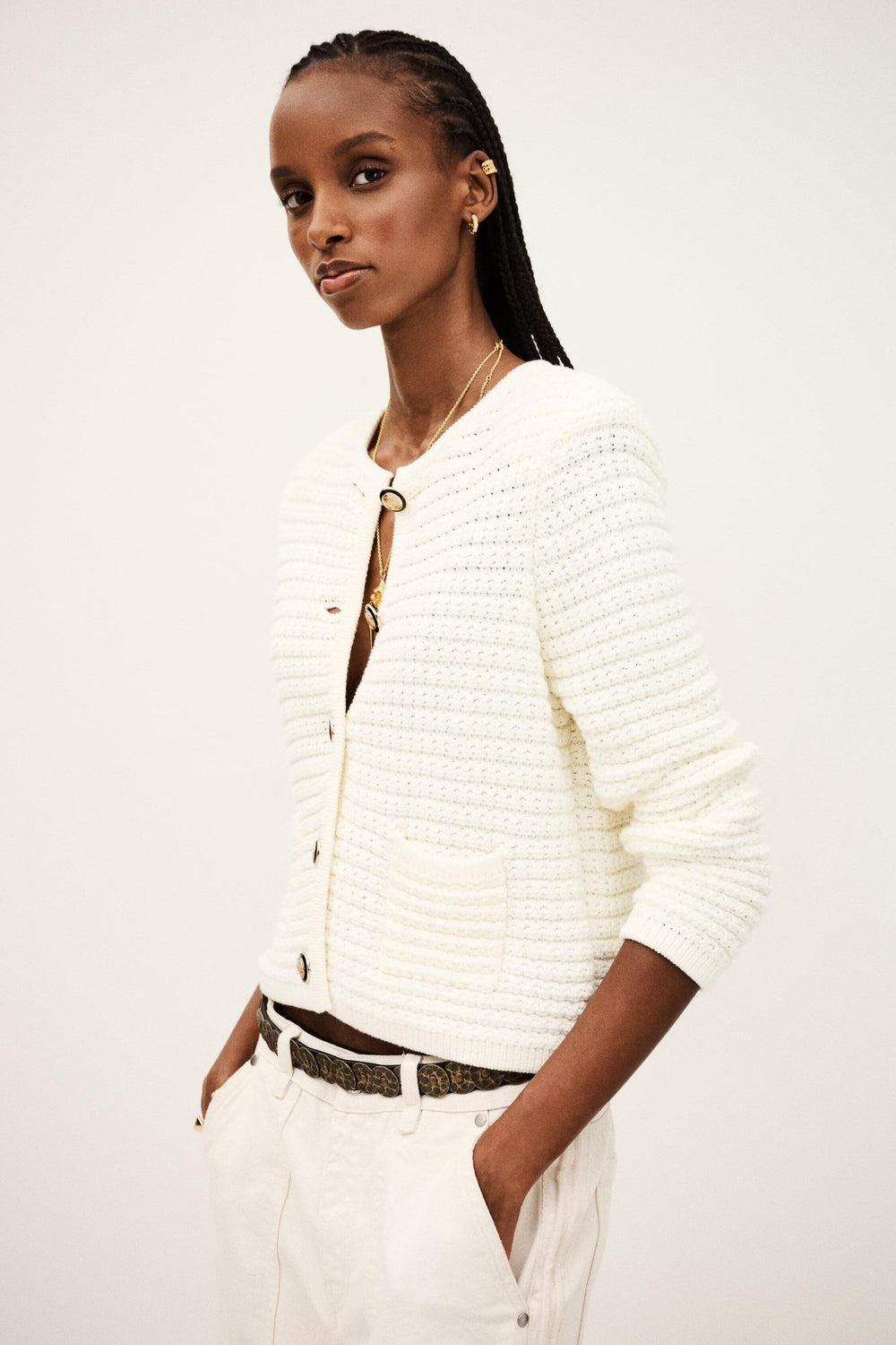 Decorative Knit Cardigan Gaspard Off-White