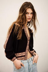 Loose Patterned Shirt Valda Gray