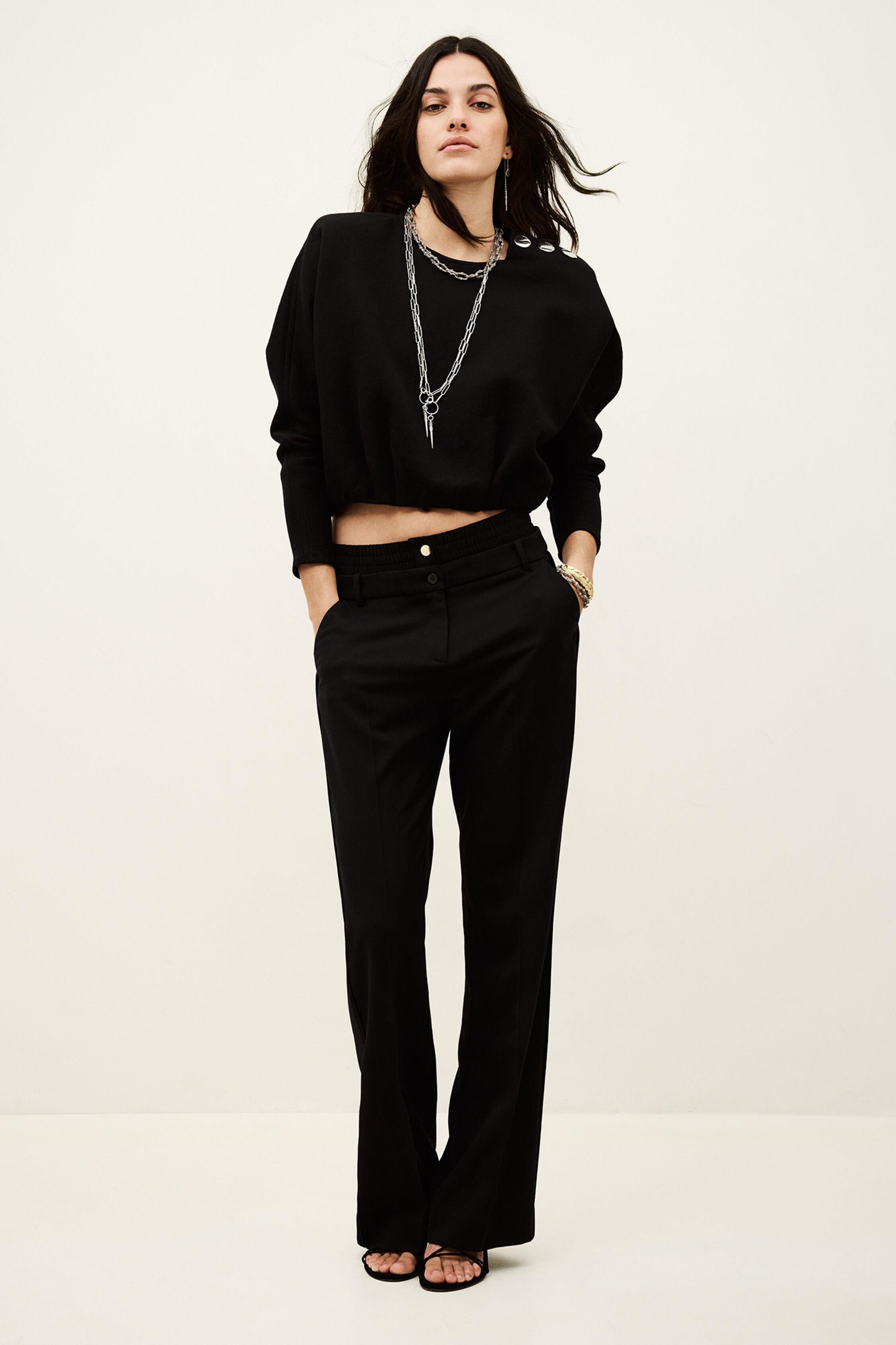 Kimono-Style Puffed Top Branny Black