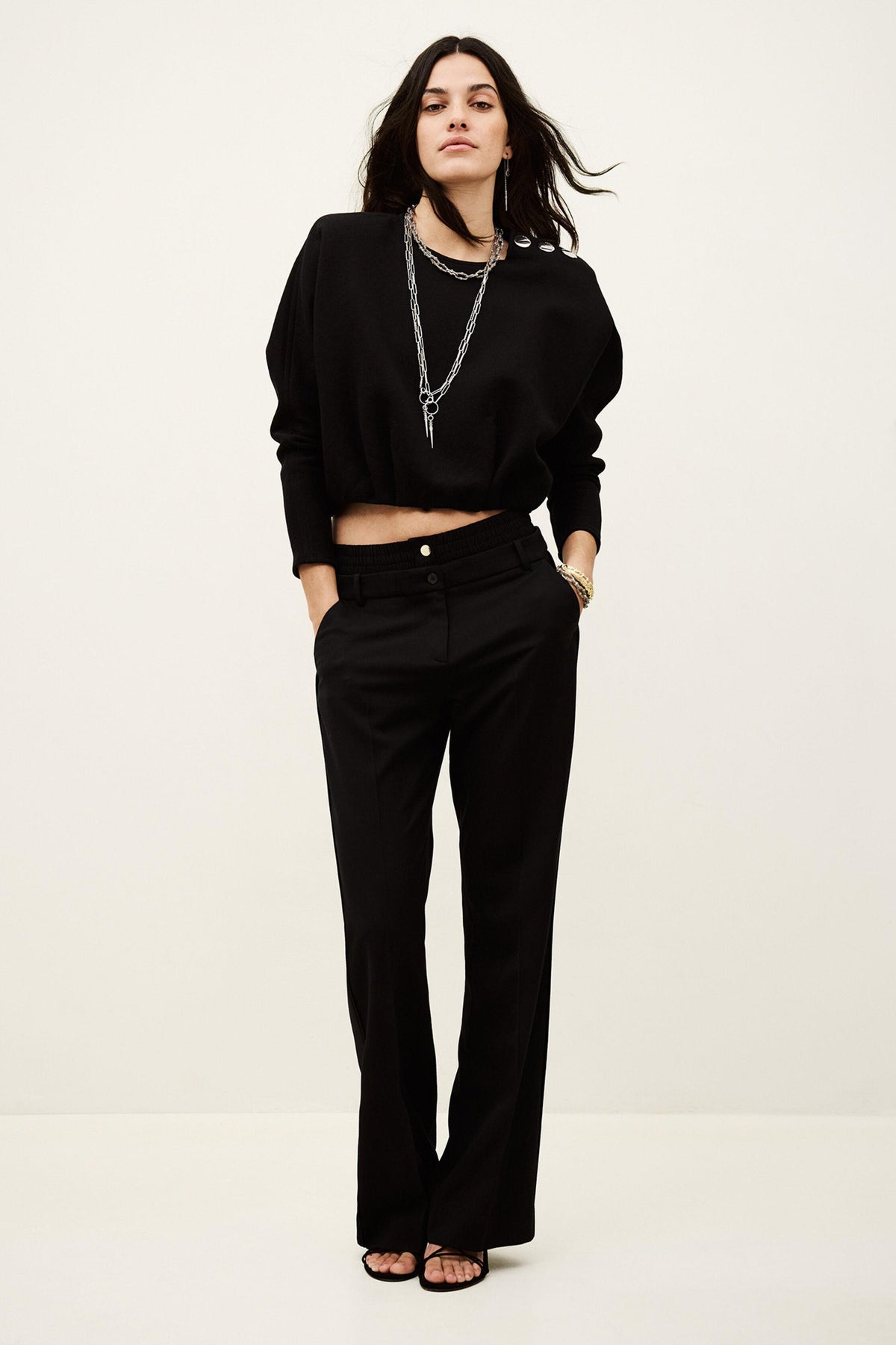 Kimono-Style Puffed Top Branny Black