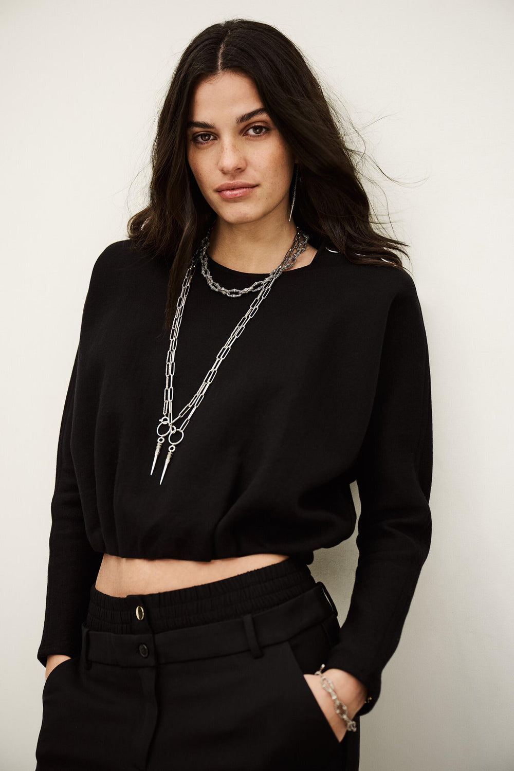 Kimono-Style Puffed Top Branny Black