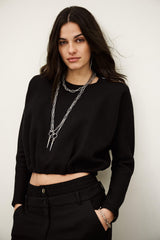 Kimono-Style Puffed Top Branny Black