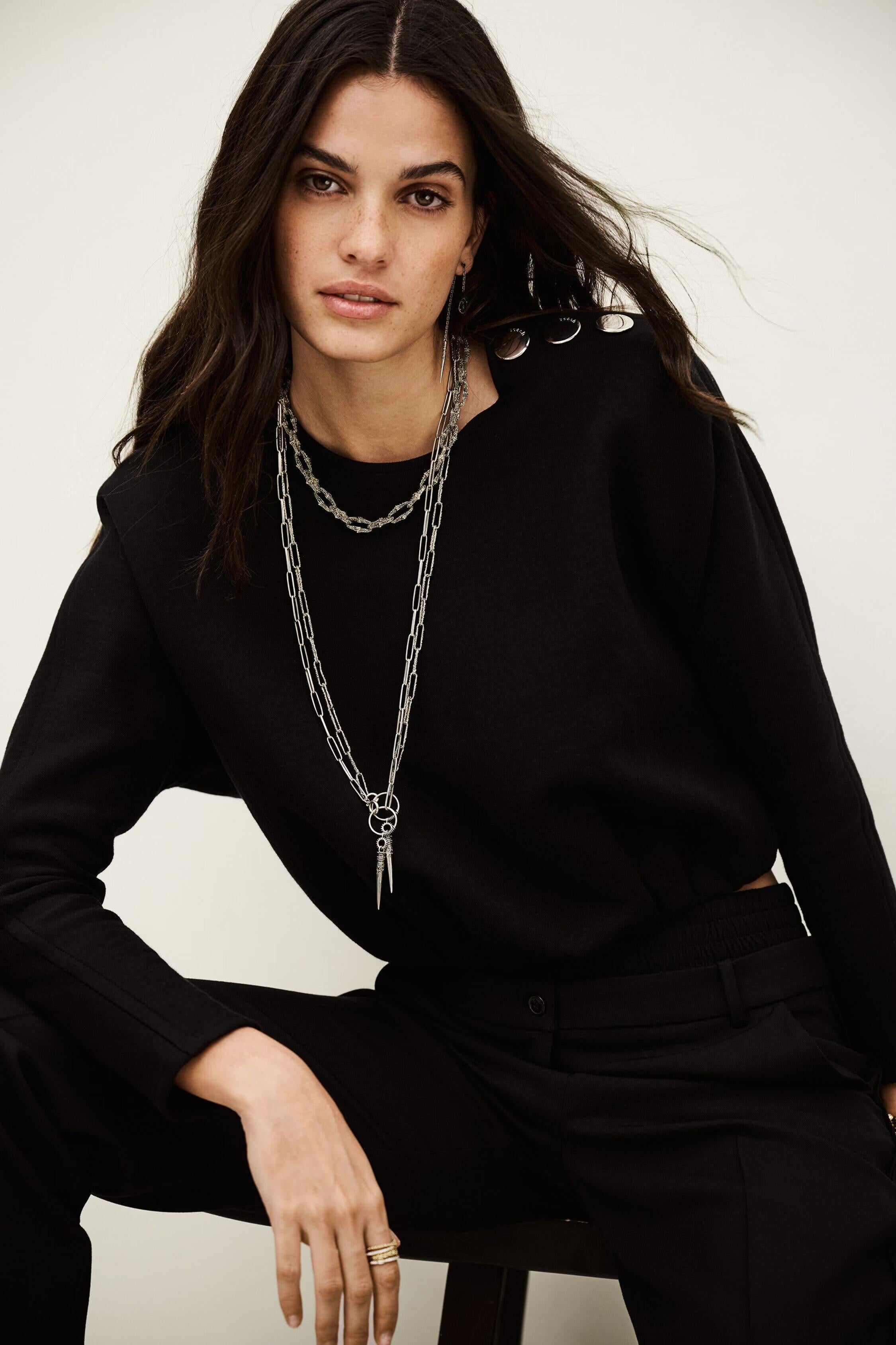 Kimono-Style Puffed Top Branny Black