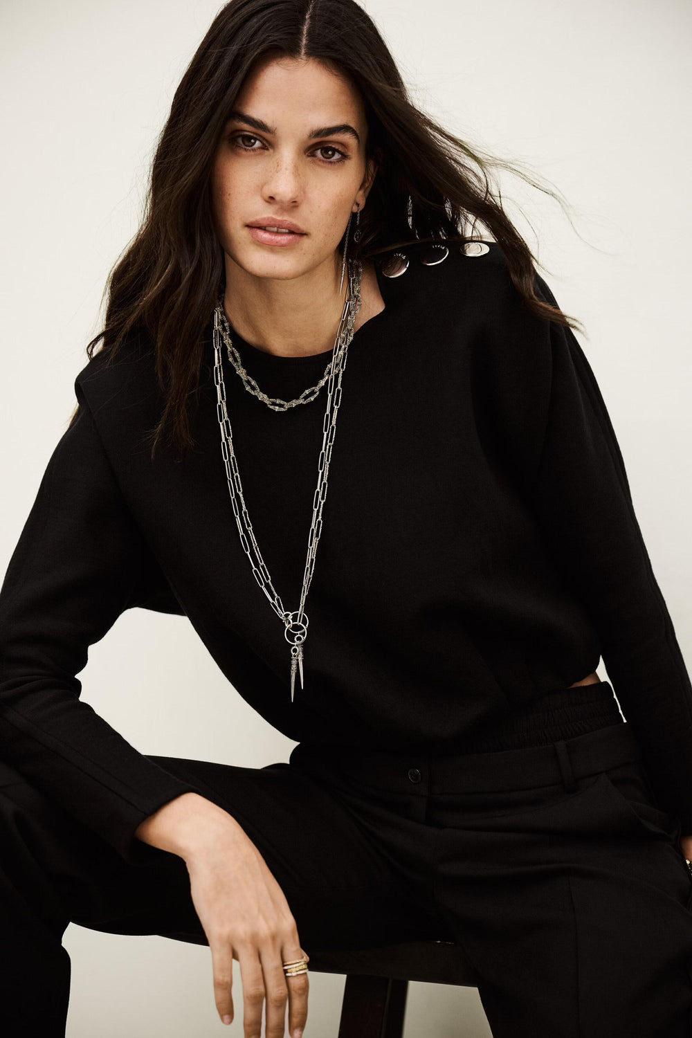 Kimono-Style Puffed Top Branny Black