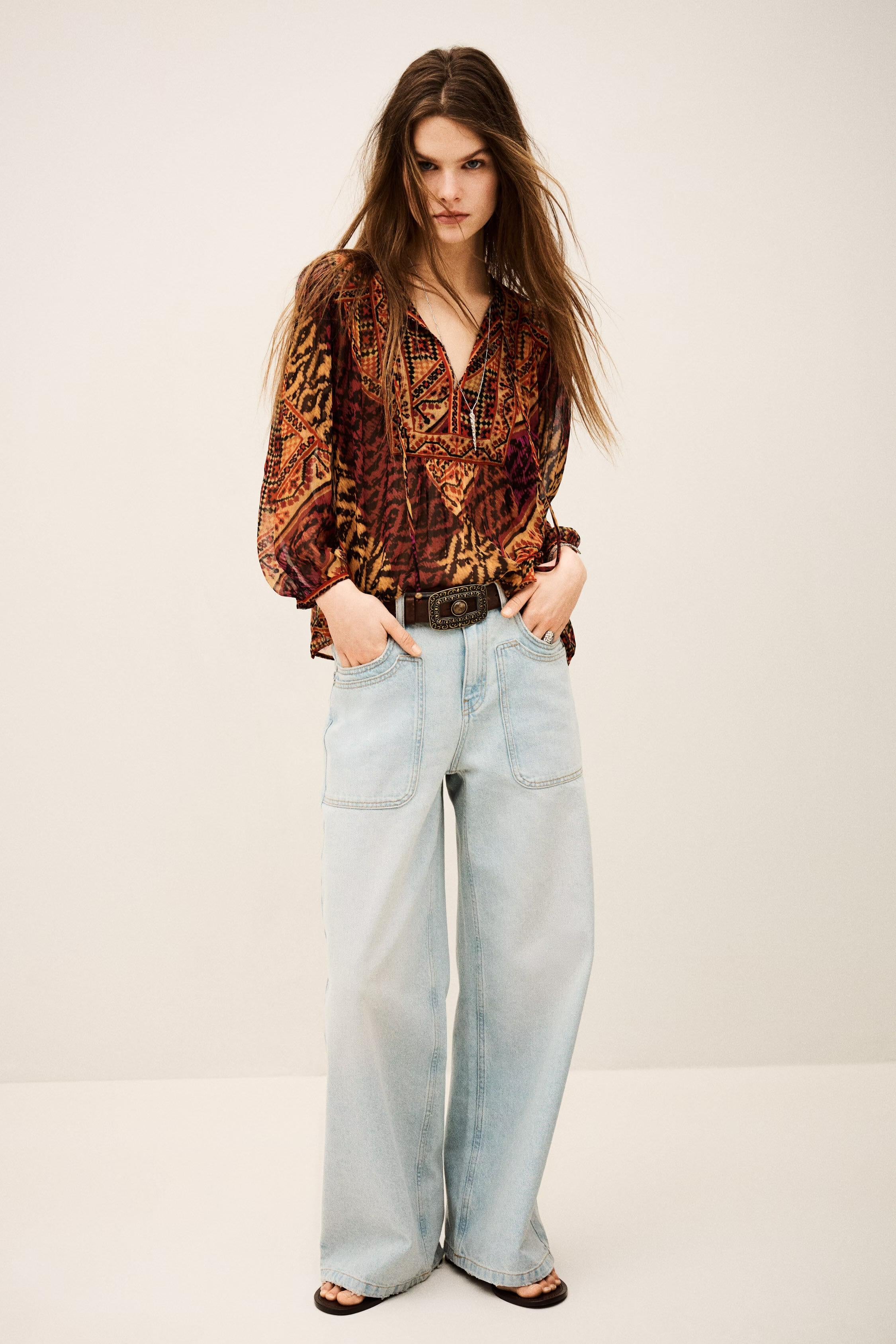 Patterned Blouse, Sleeves Odetta Red