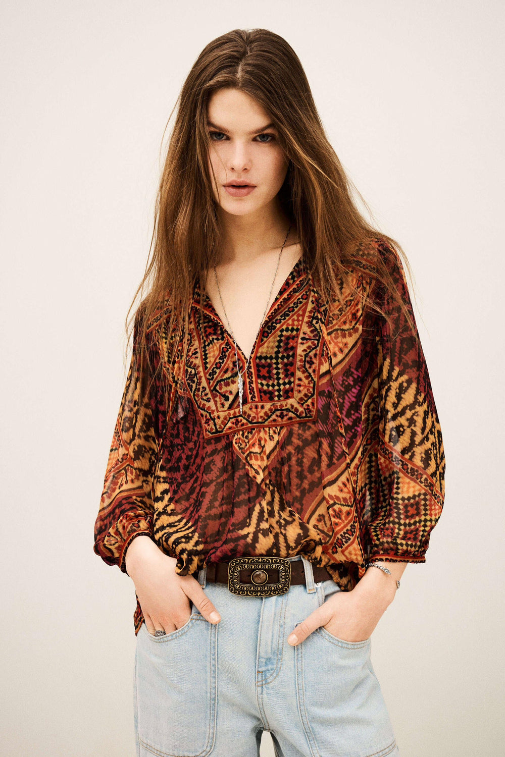 Patterned Blouse, Sleeves Odetta Red
