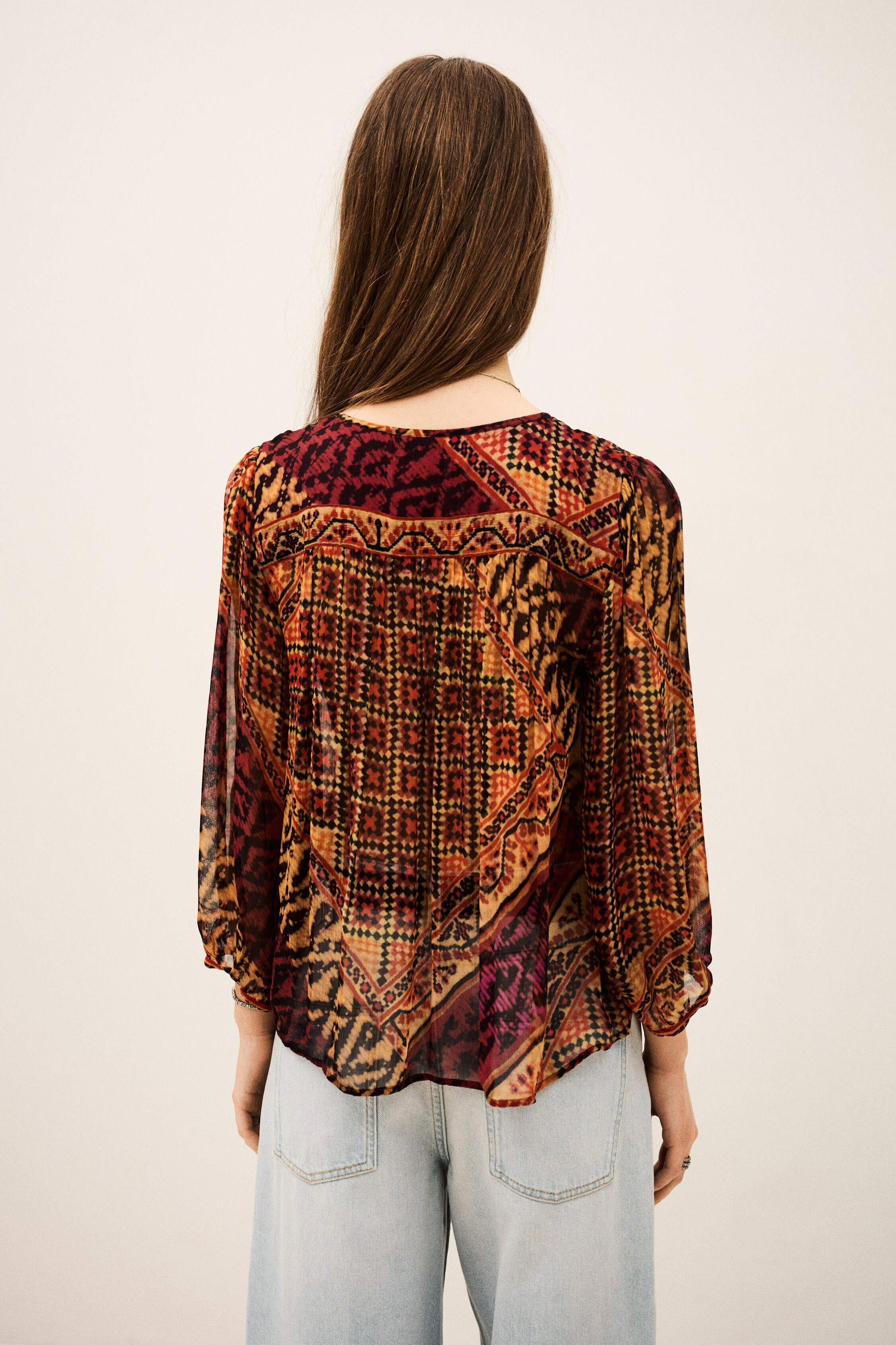 Patterned Blouse, Sleeves Odetta Red