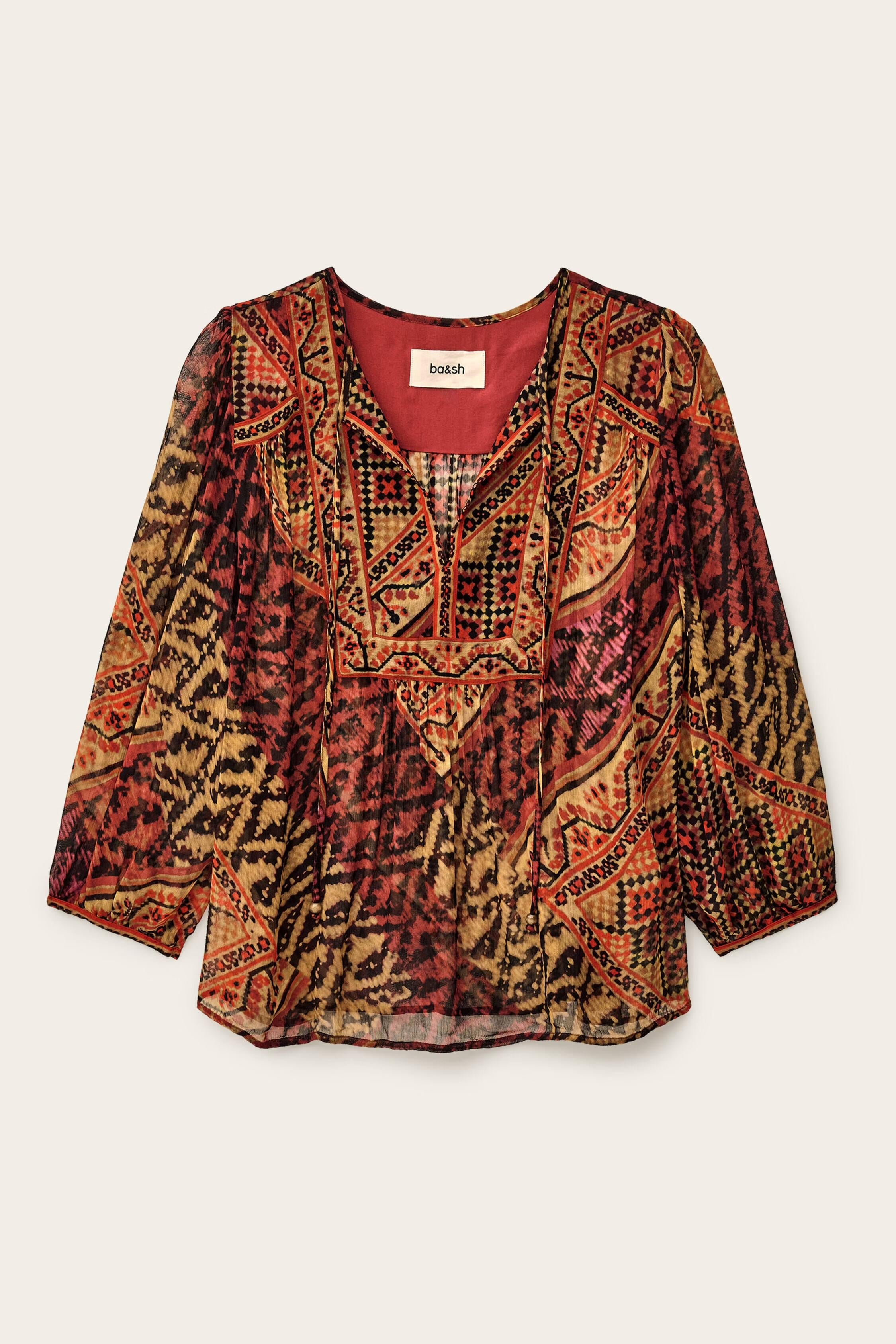 Patterned Blouse, Sleeves Odetta Red