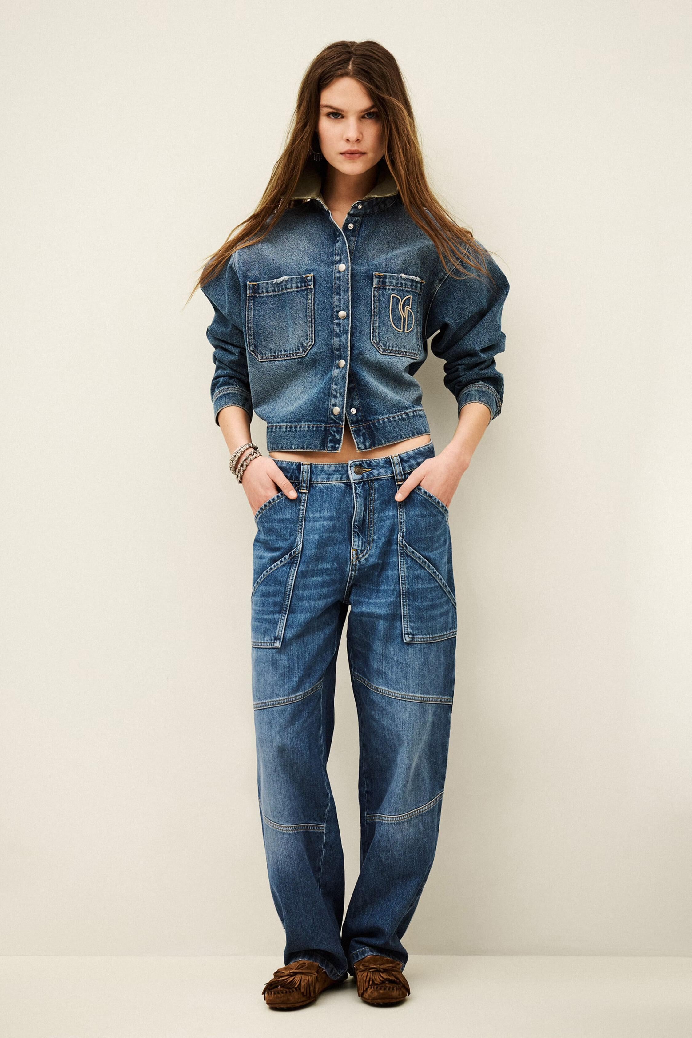 Textured Cargo Jeans Moyce Blue